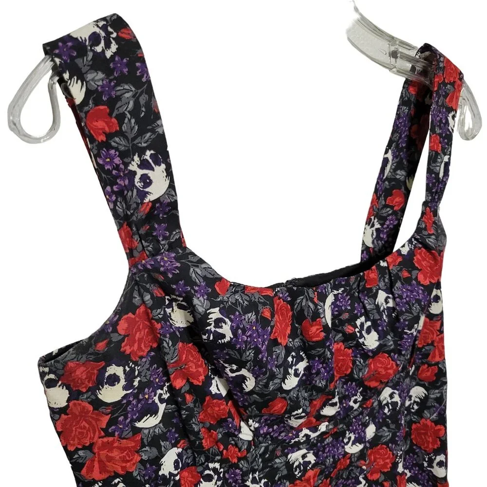 Hot Topic L 11 Dress Skull Floral Gothic Spooky Chic Floral Skater Flare Whimsy - Picture 9 of 11